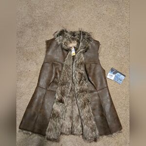 Brown Faux Fur Trim Vest
